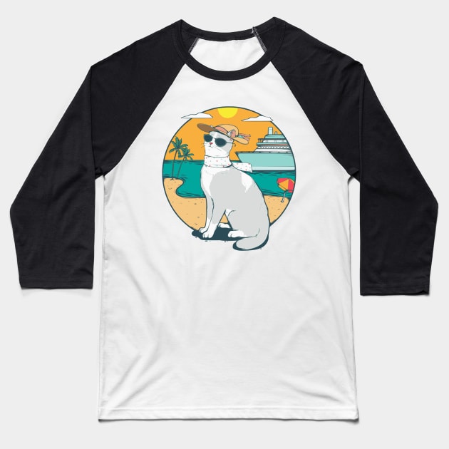 Sassy Cat on the Beach Baseball T-Shirt by Caturday